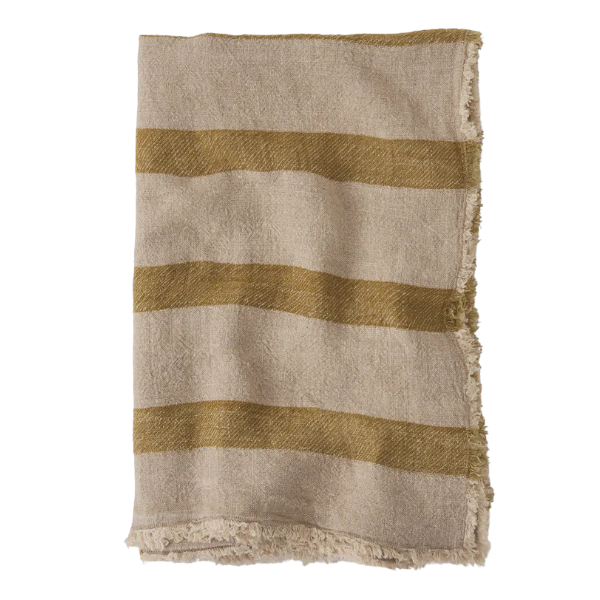 a beige and mustard yellow stripe linen throw