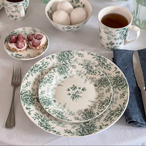 4 Teal Green Thurston Bloom Dinner Plates