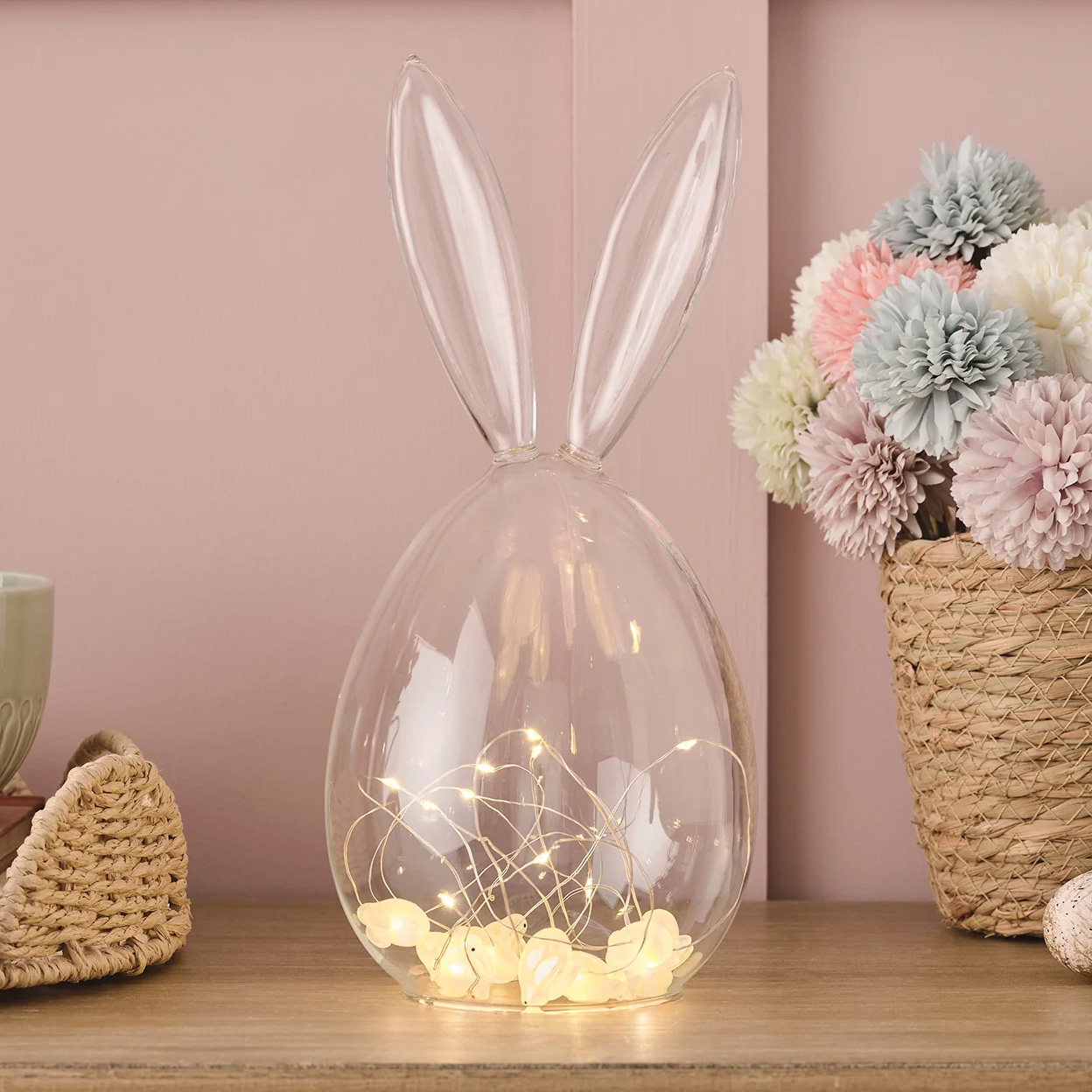 Lights4fun Glass Bunny Dome with Bunny Micro Lights