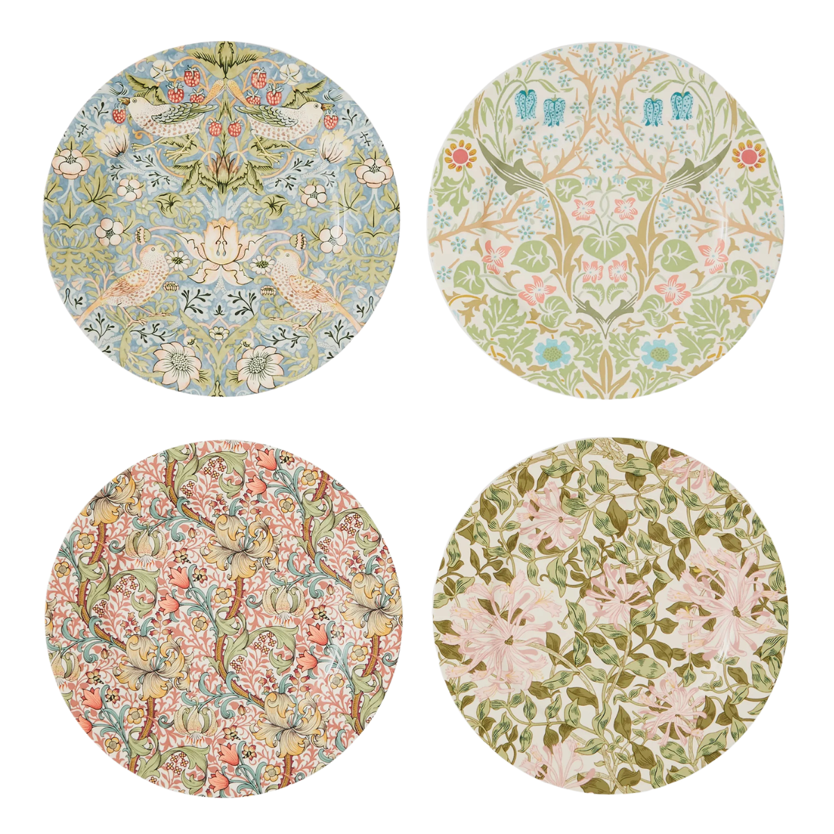 set of 4 william morris patterned plates