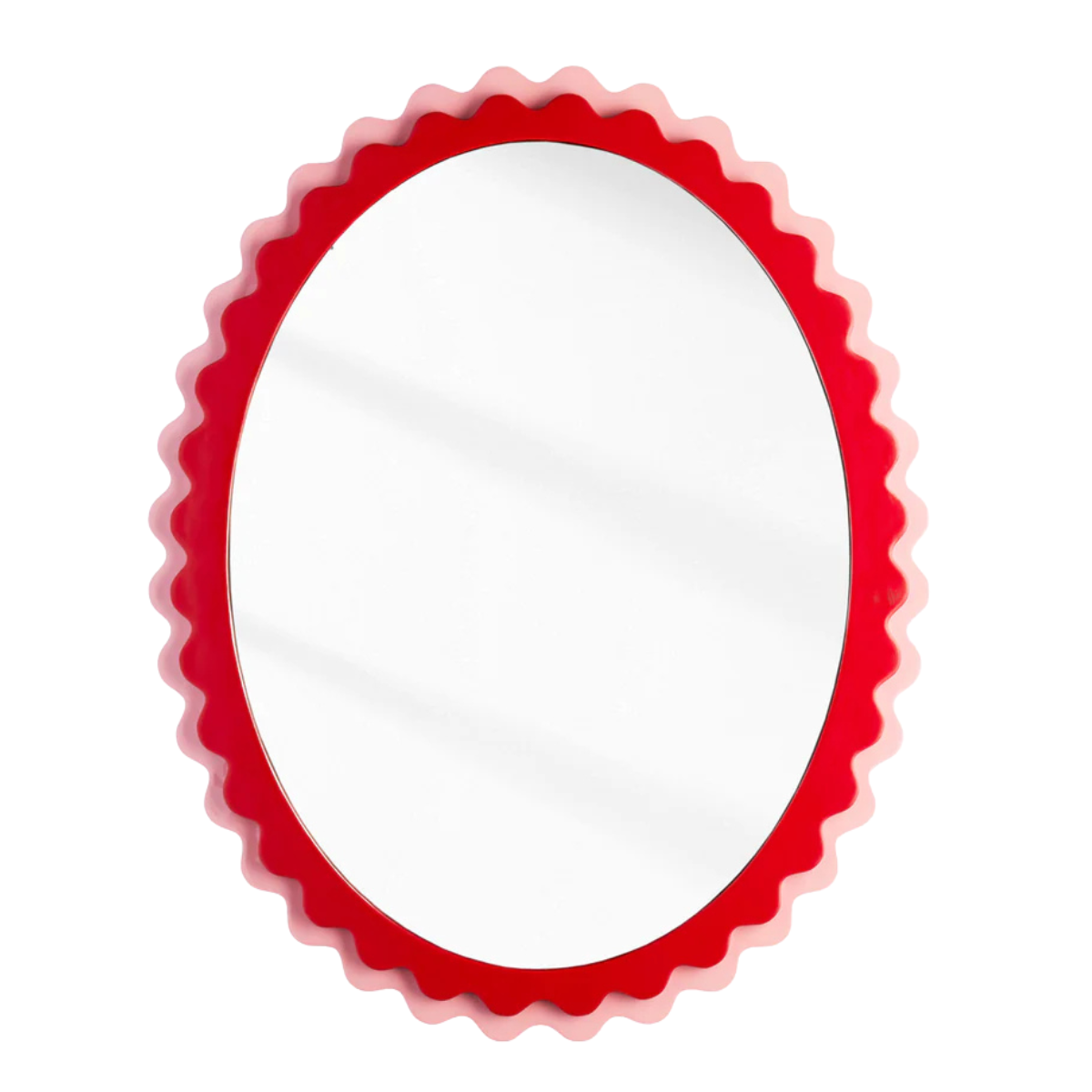 pink and red wavy edge oval mirror