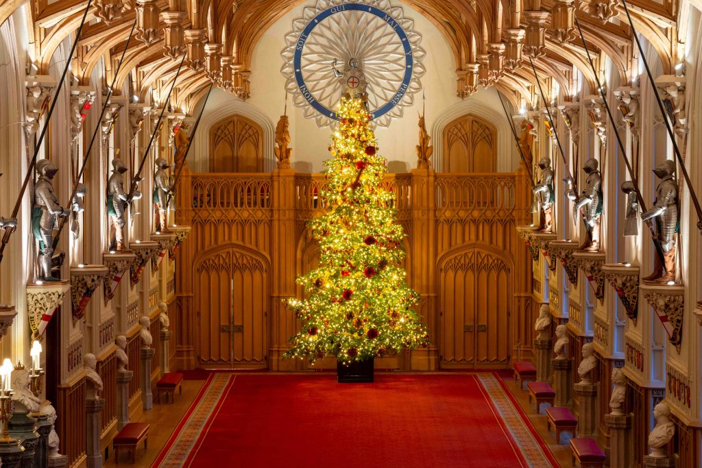 The 20-foot-high Nordmann Fir Christmas tree in St George’s Hal Windsor Castle