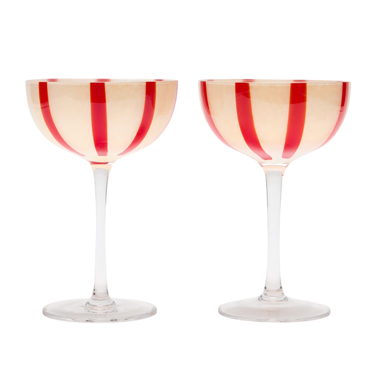 two pink and red stripe cocktail saucers