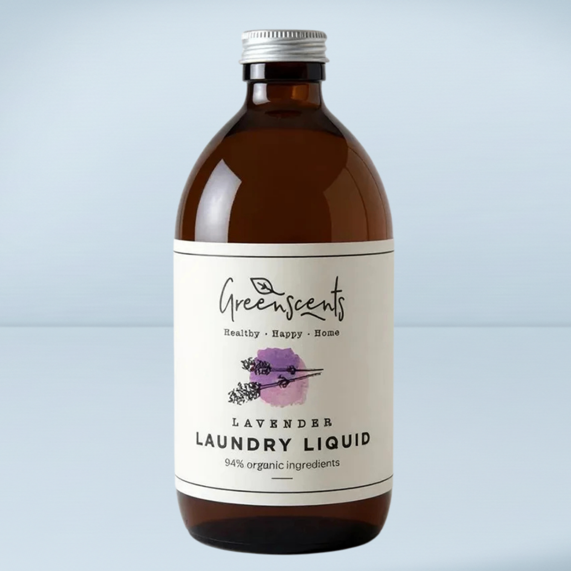 a brown bottle of greenscents lavender laundry liquid