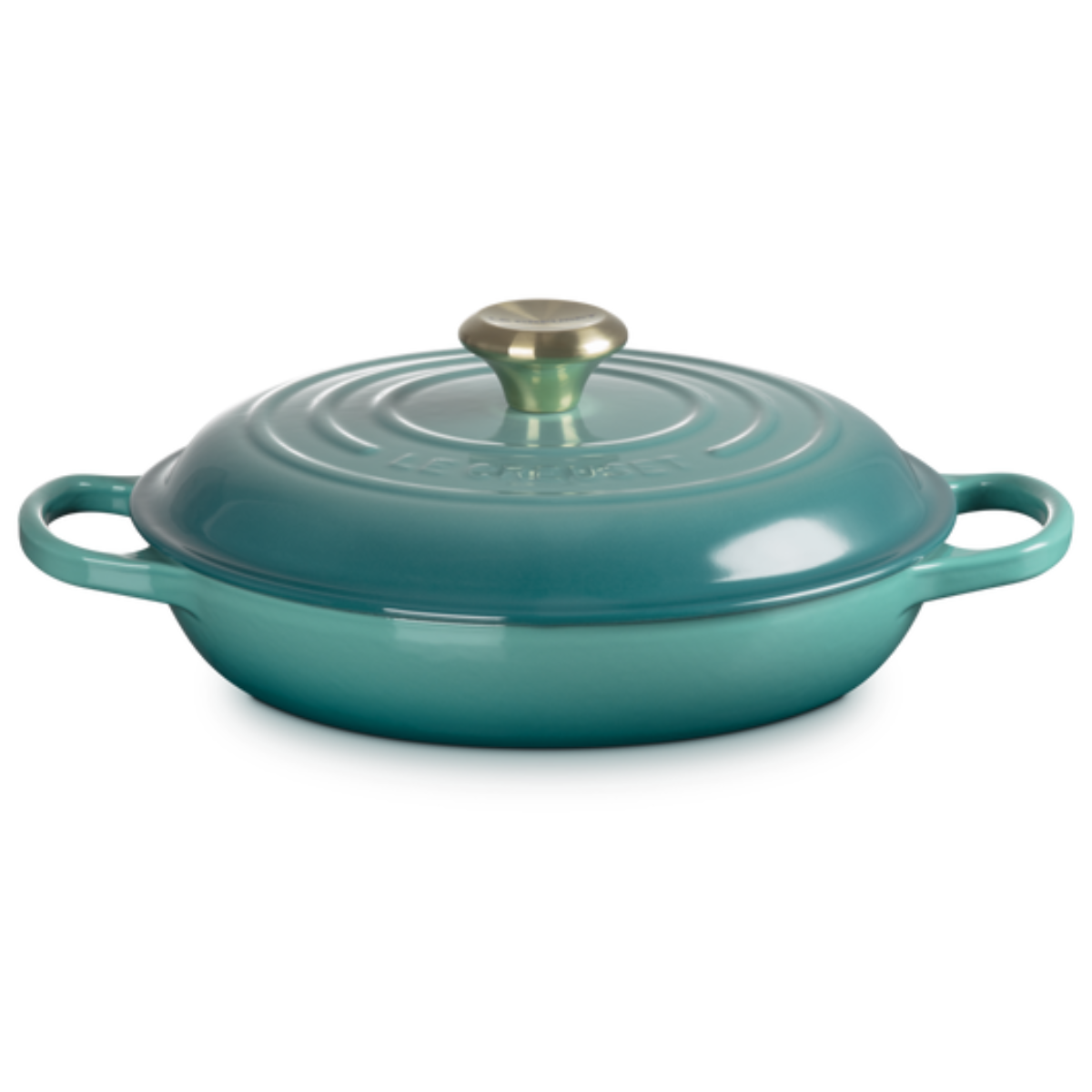Cast Iron Shallow Casserole in turquoise blue