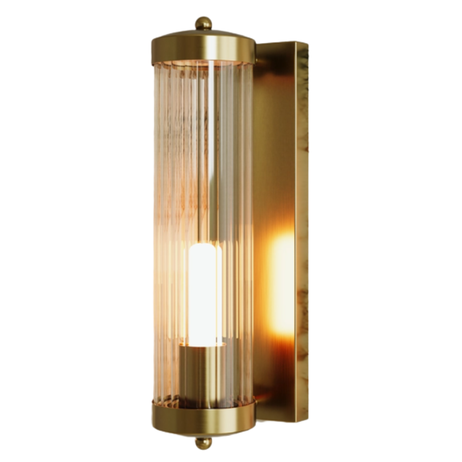 a gold and fluted glass wall light
