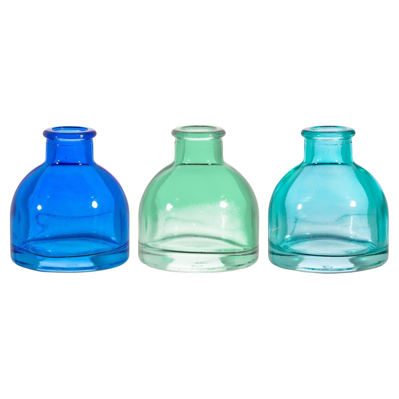 set of three blue and green bud vases