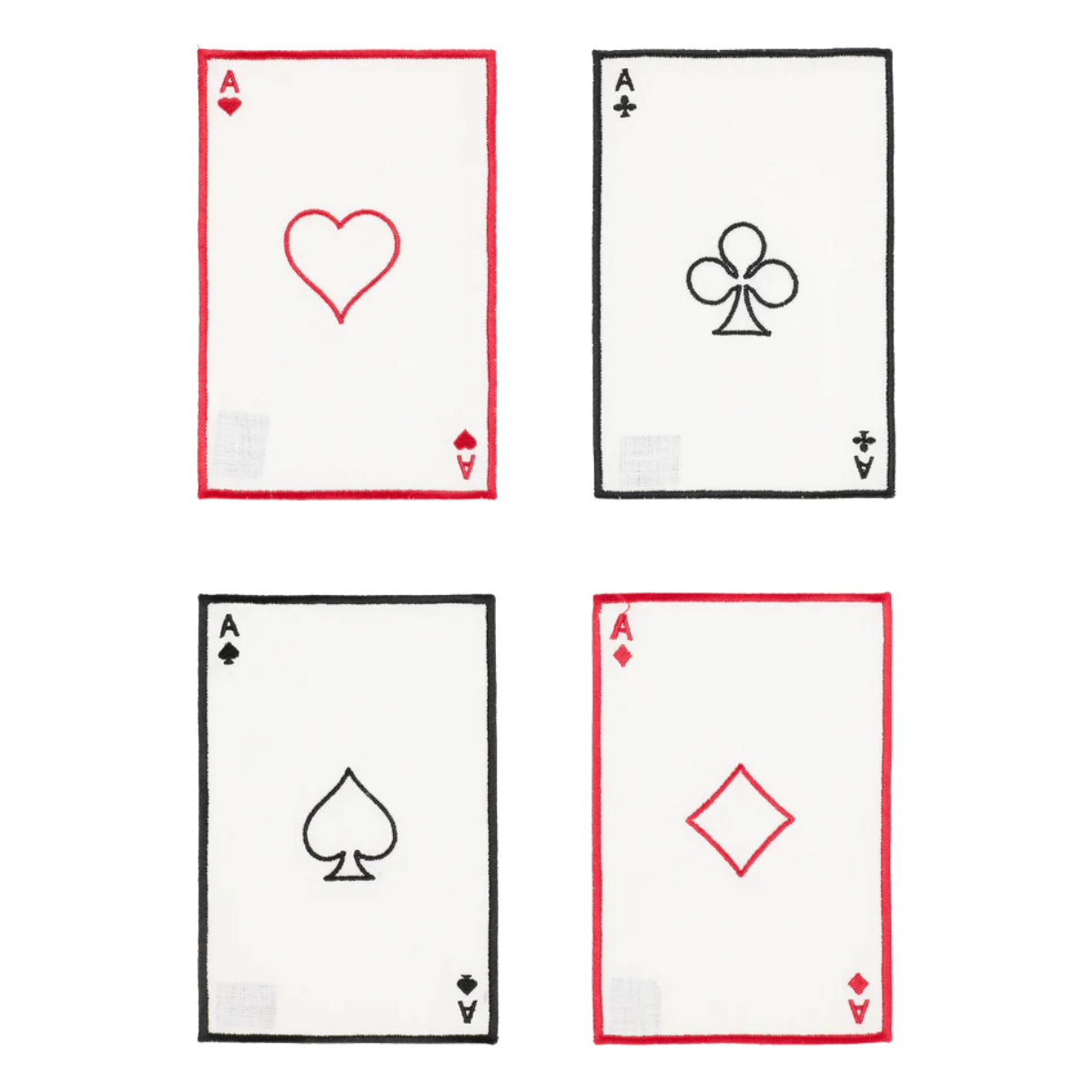 a set of 4 red white and black playing card cocktail napkins