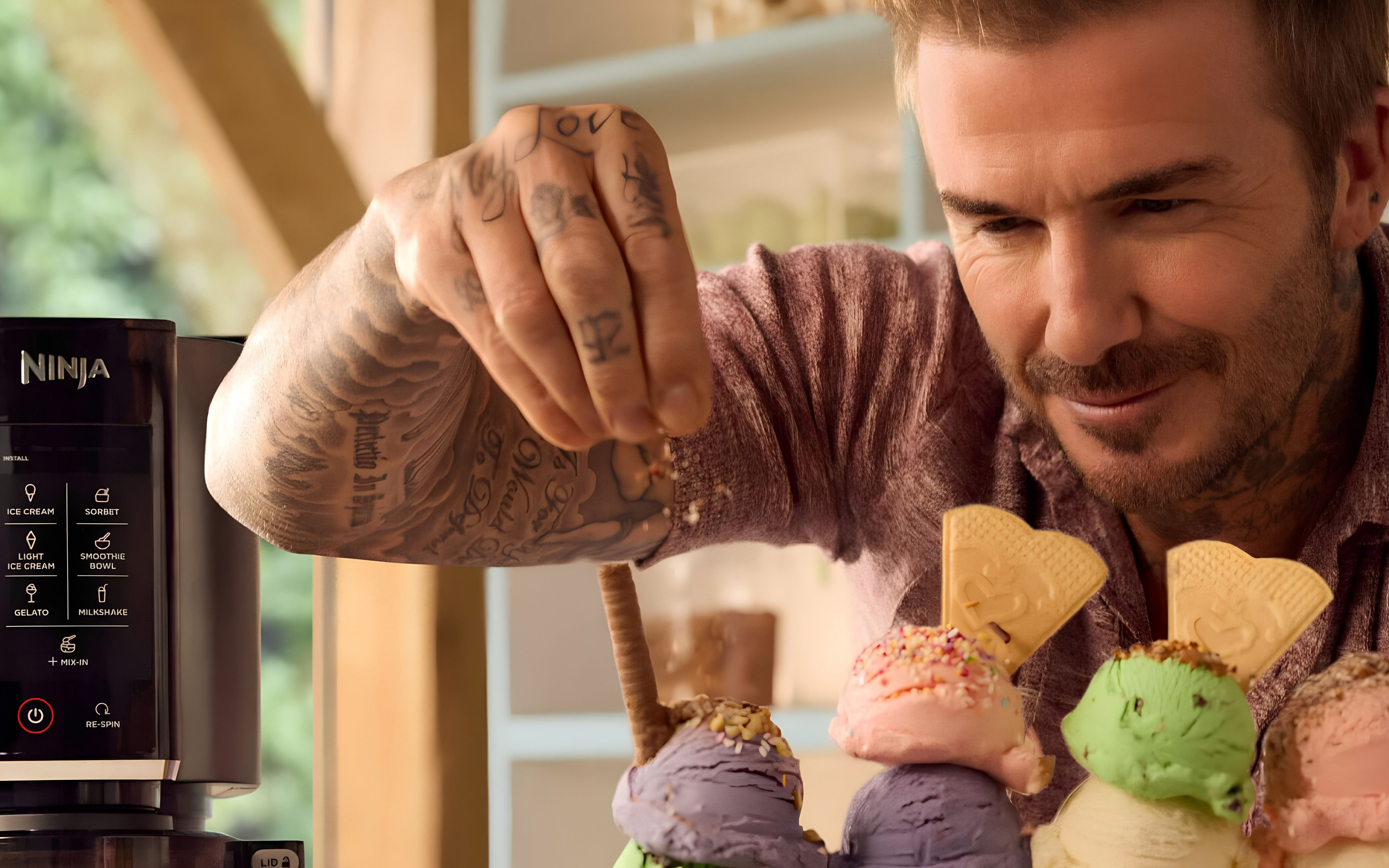 David Beckham pictured with Ninja Creami and ice cream creation