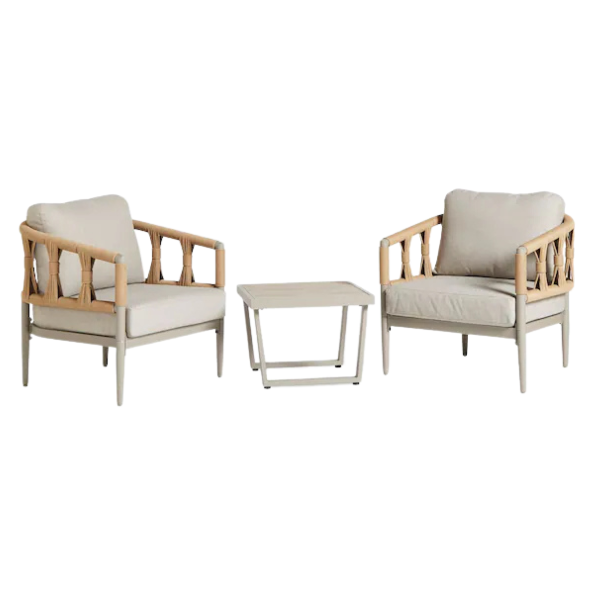 a neutral bistro set with rope detailing