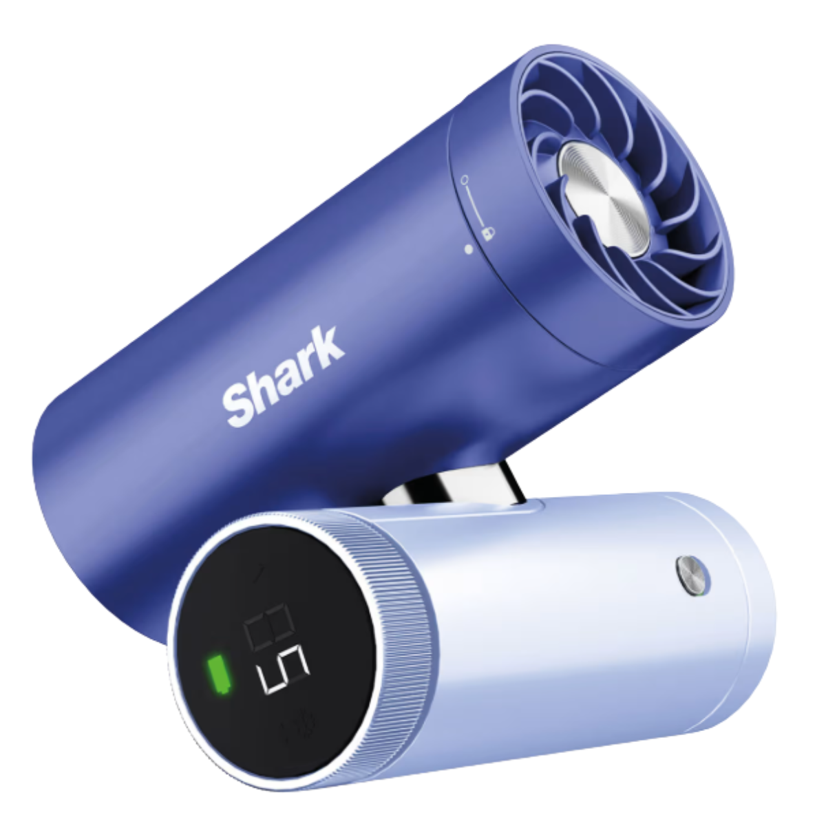 a small blue hand held shark fan