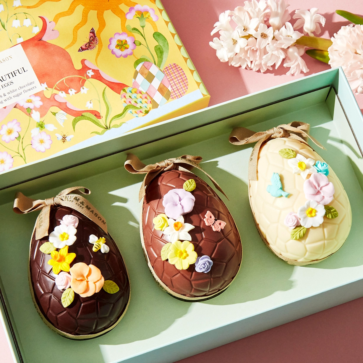 three floral easter eggs