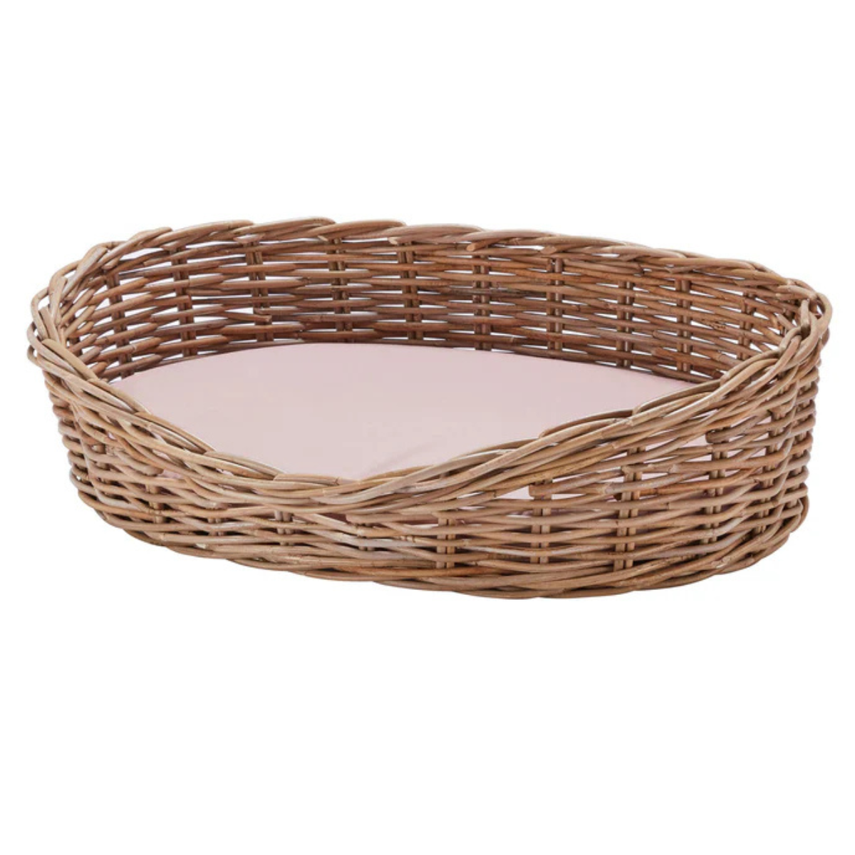 a woven wicker pet bed