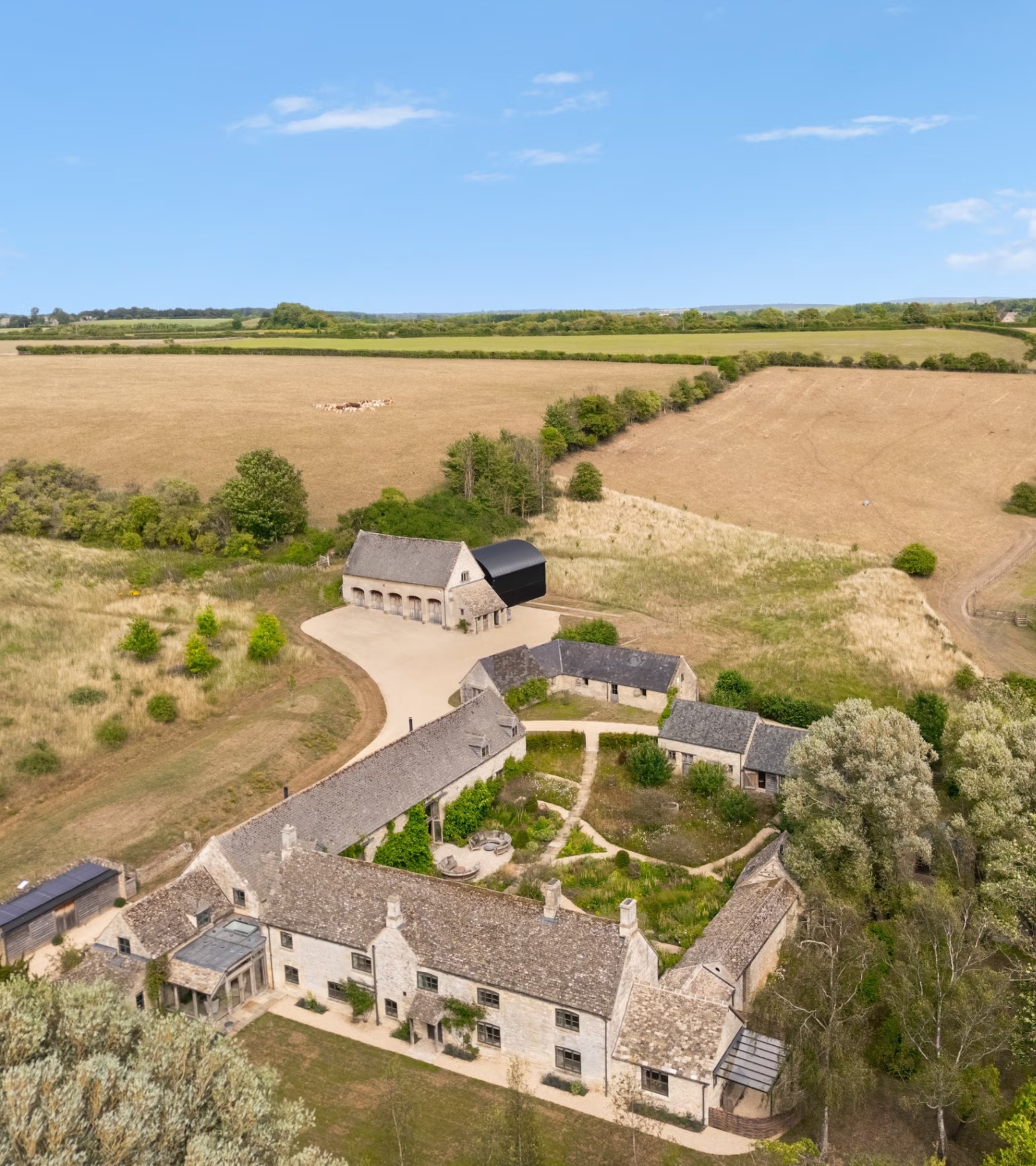 an ariel shot of kitesbridge farm in the Cotswolds