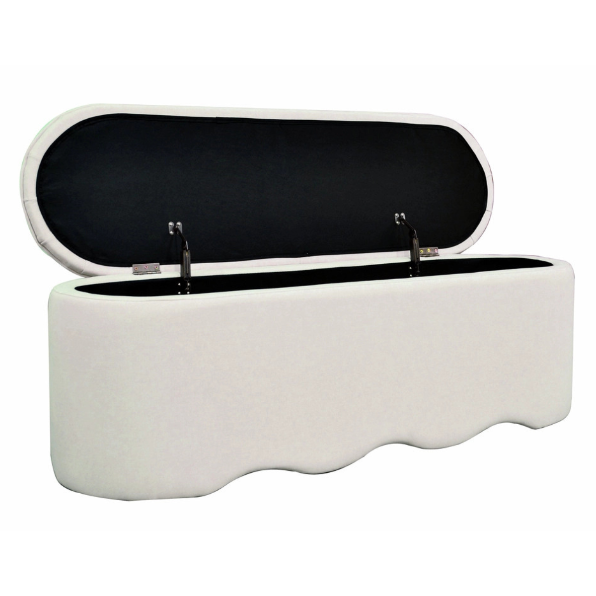 a cream storage ottoman with a scalloped rim and an open lid