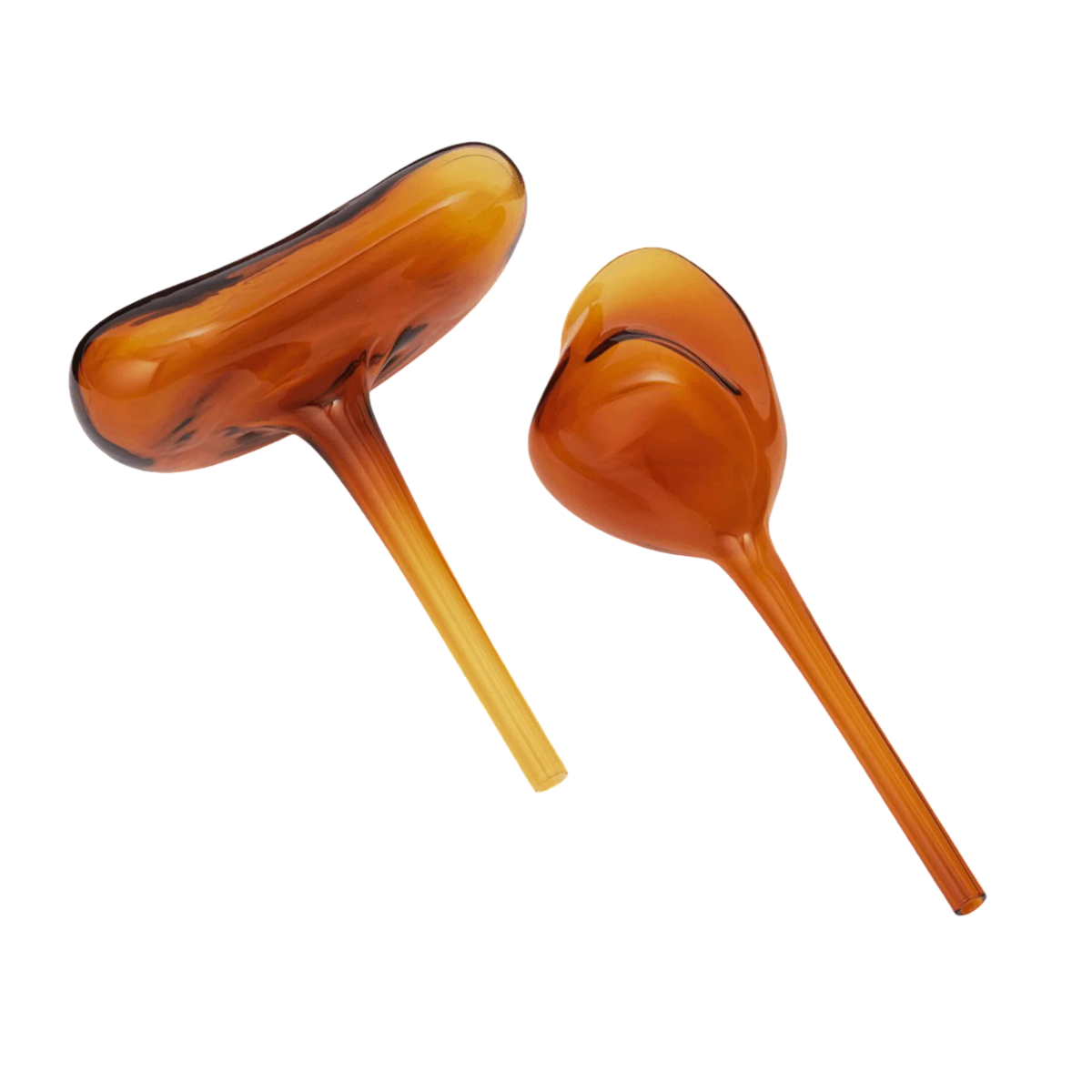 2 orange glass watering globes