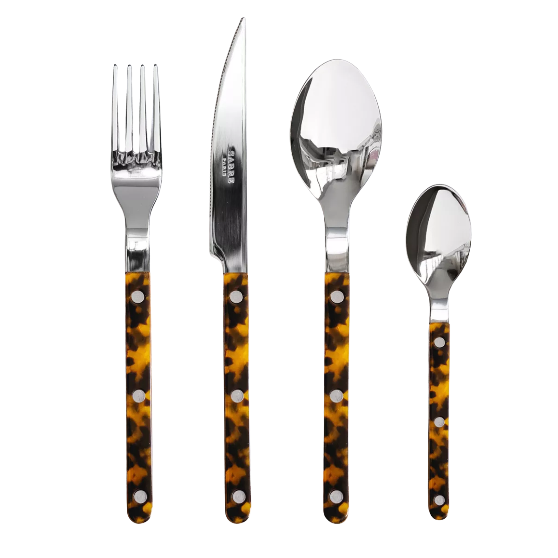 a set of 4 sabre tortoise shell cutlery