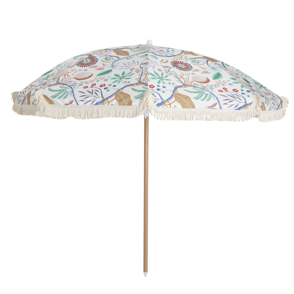 habitat x scion garden parasol in a white and multicolor botanical and fruit print