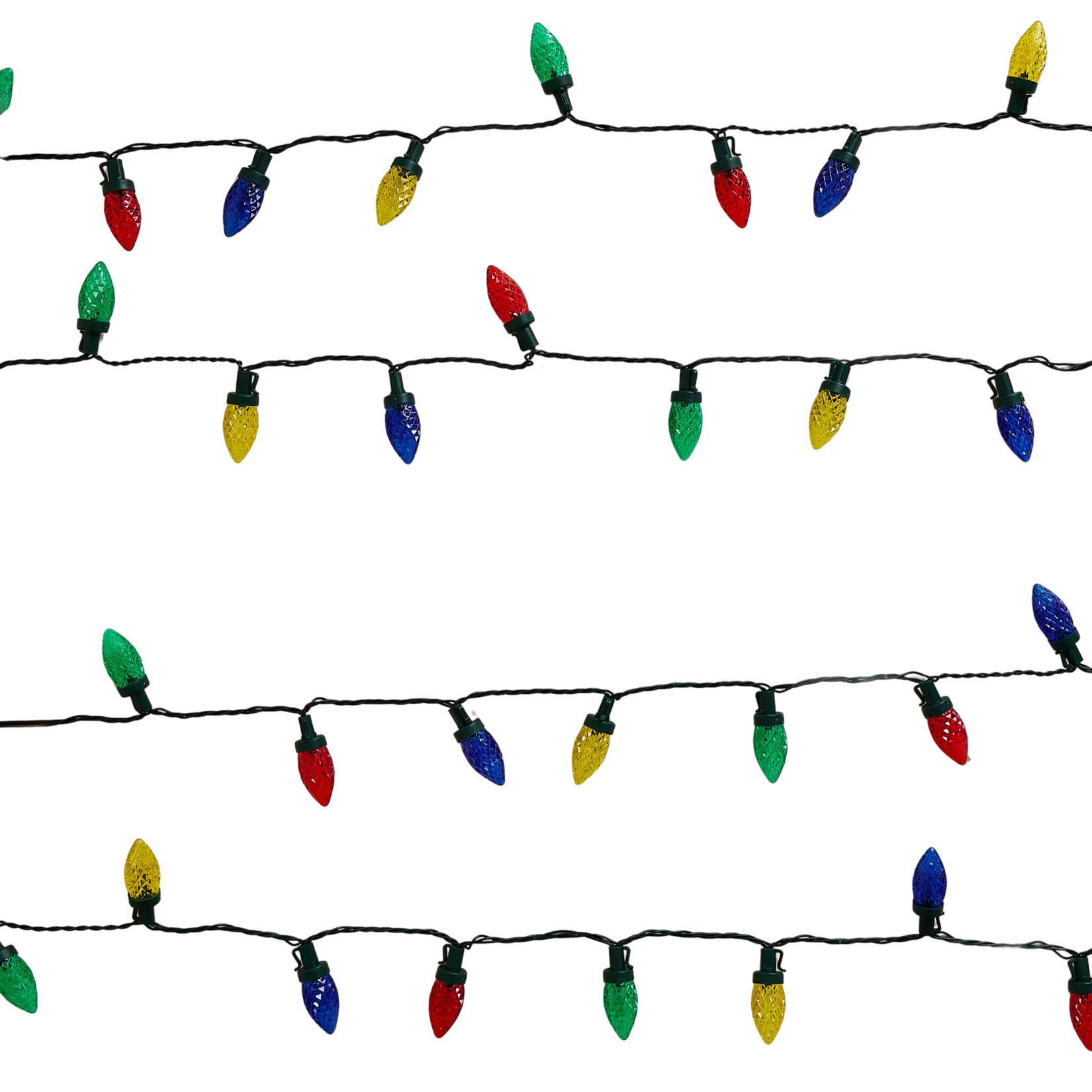 four rows of multicoloured fair lights