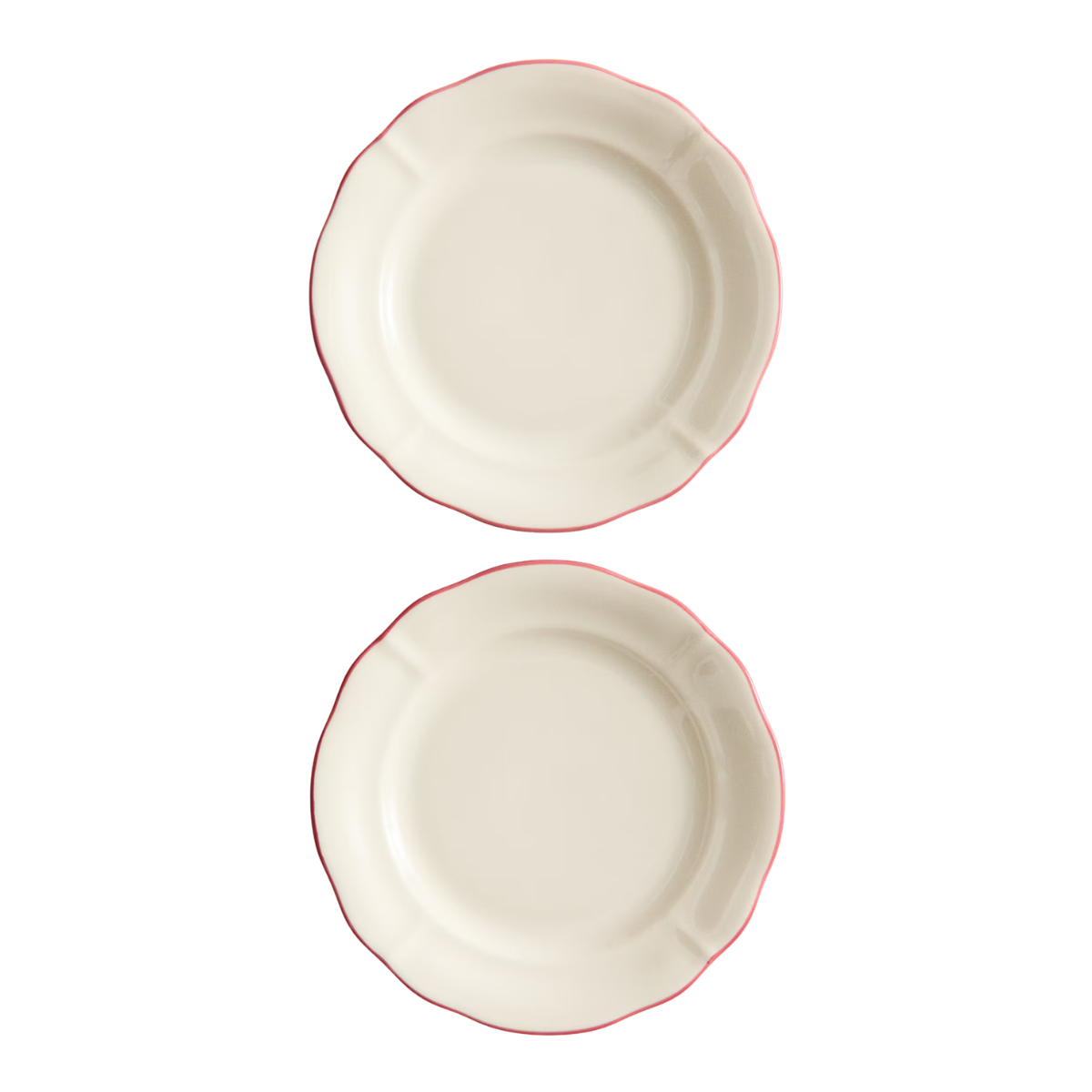 2 CREAM PLATES with a red rim