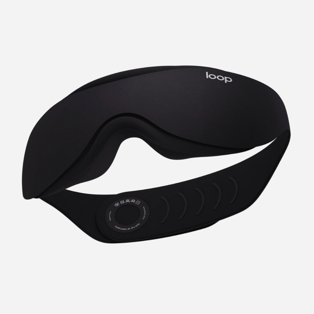 Loop Eclipse eye mask in black pictured on a grey background