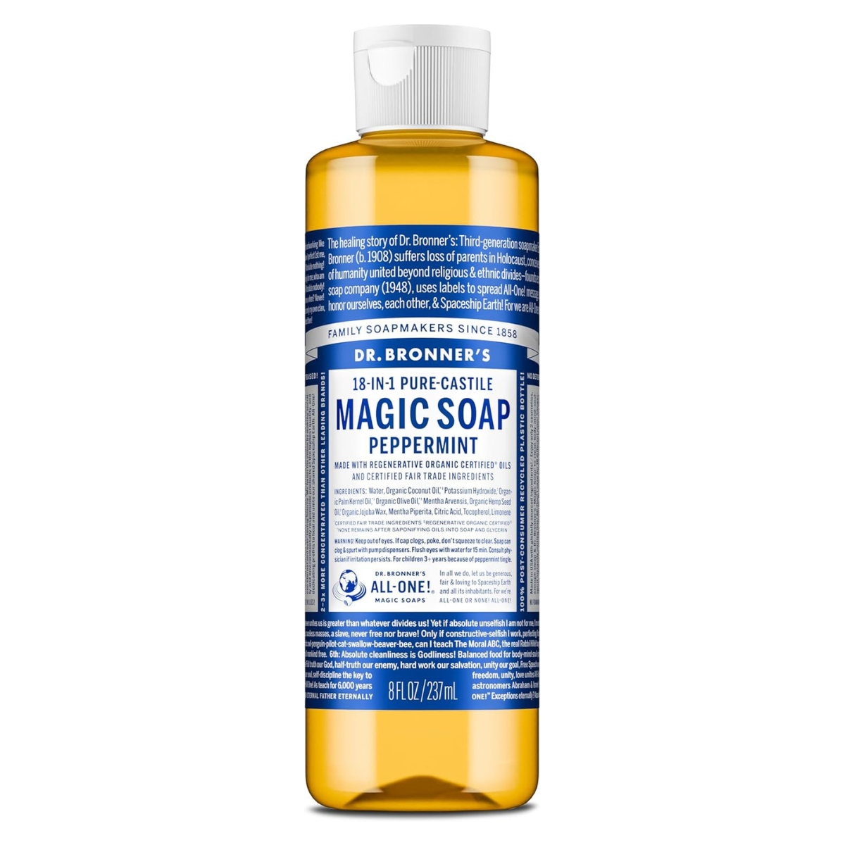 a bottle of dr bonners castille soap