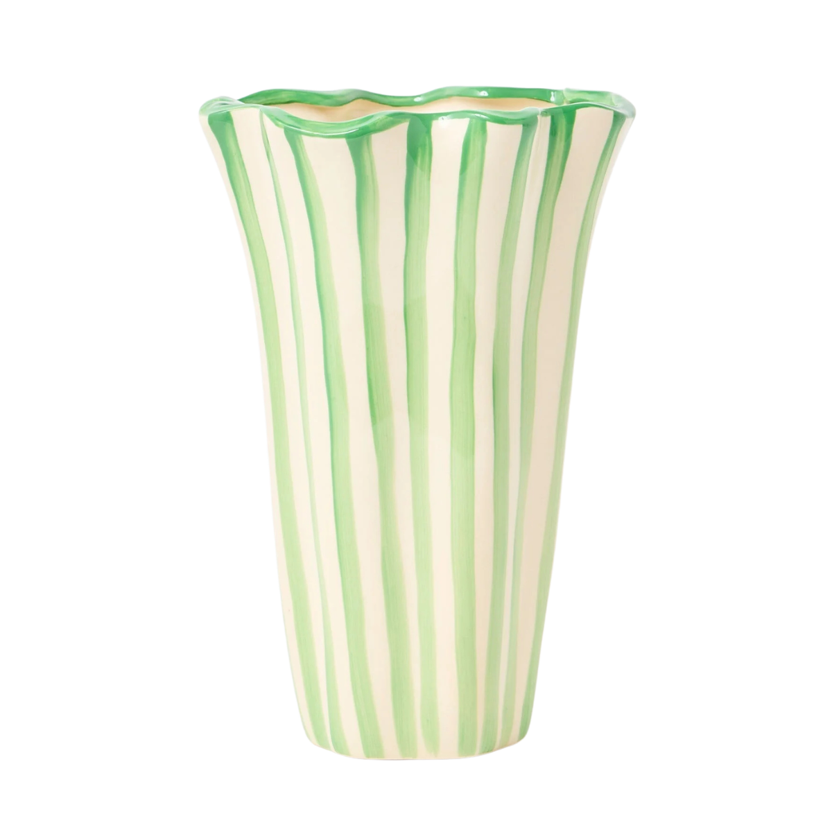 green and white stripe vase with ruffle edge
