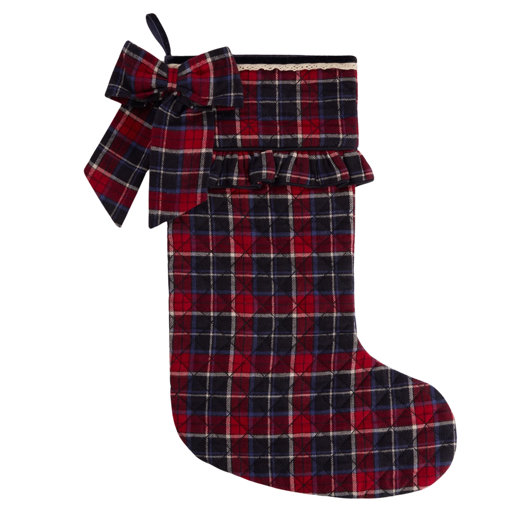 red and navy tartan xmas stocking