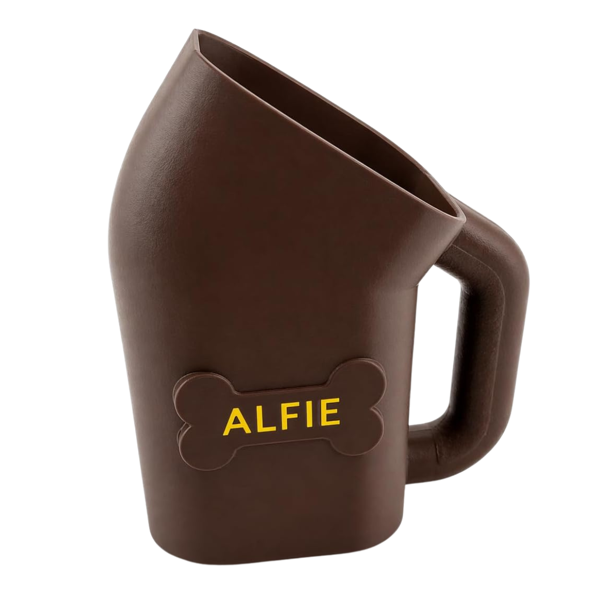 a brown personalized dog food scoop