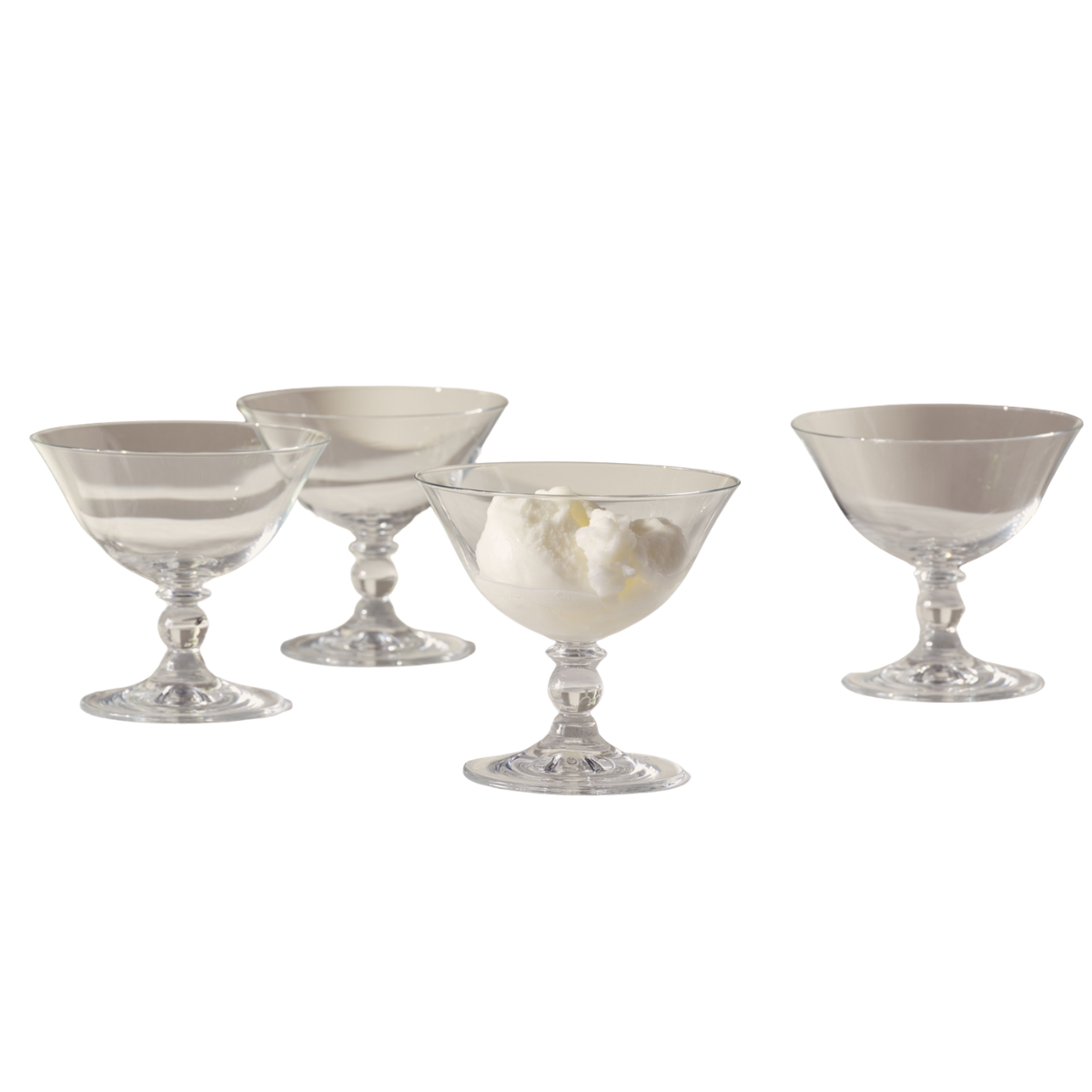 a set of 4 fluted glass dessert bowls