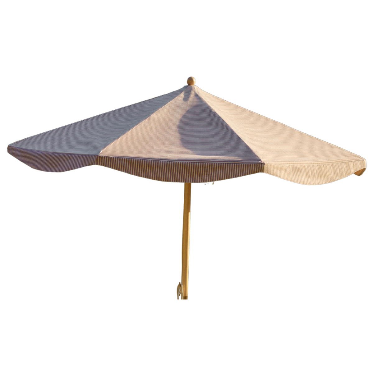 a pale pink and white stripe parasol with a light wood pole