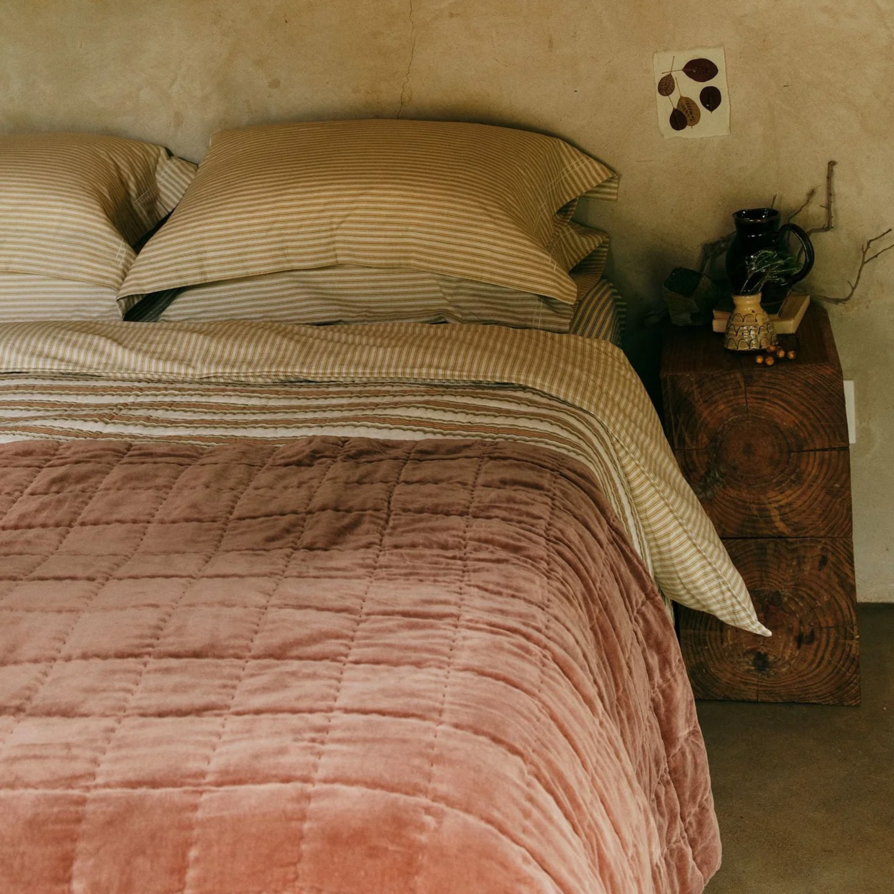 pale pink velvet quilt