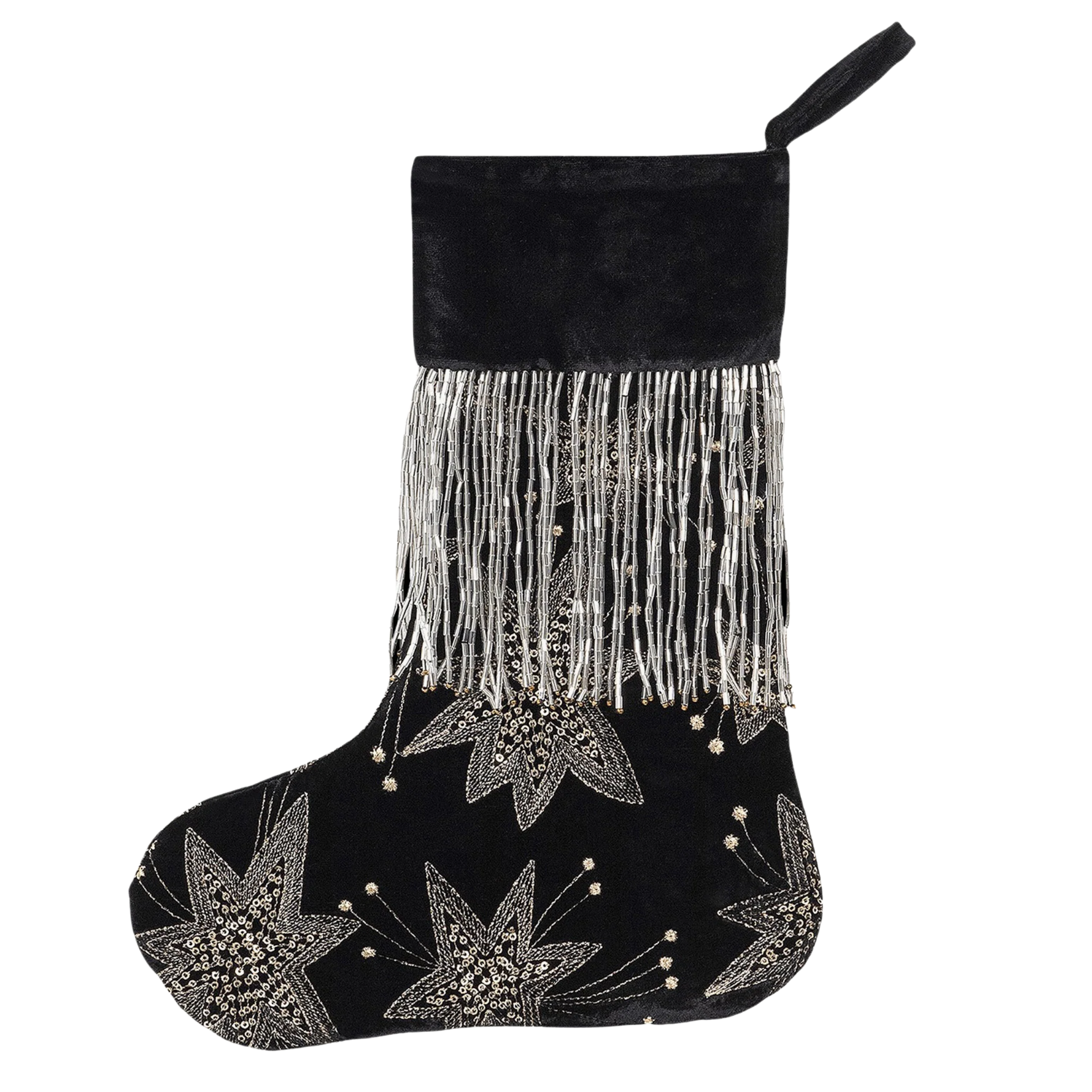 black and silver xmas stocking