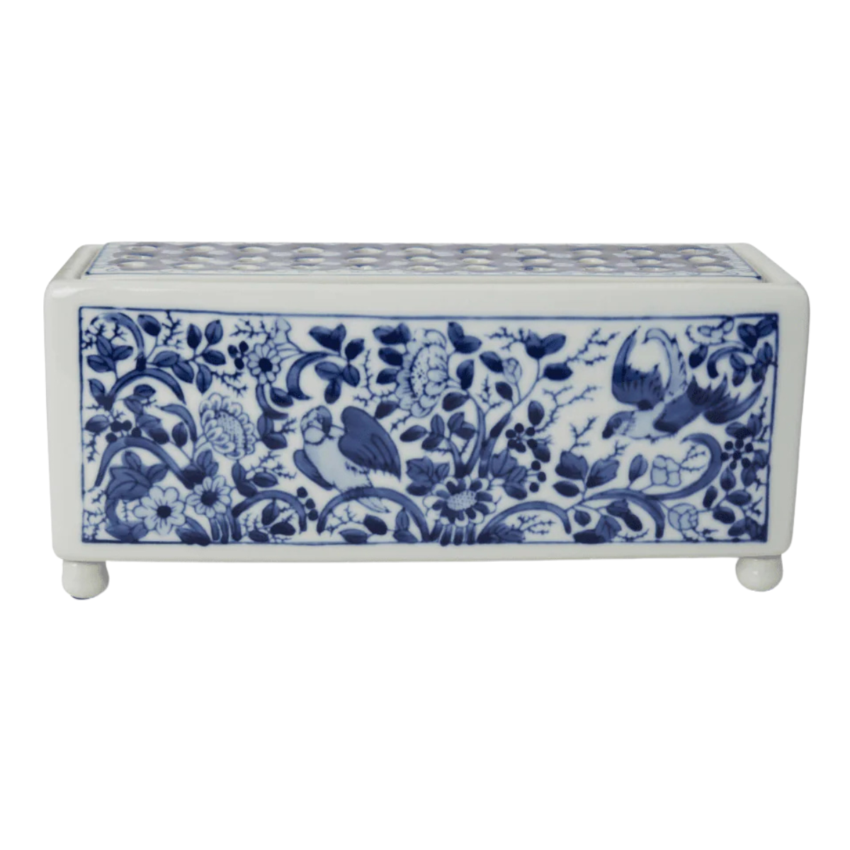 white and blue delft rectangle tulip vase