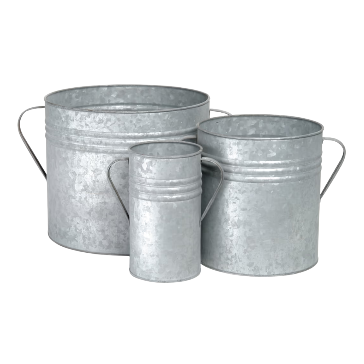 a set of three galvanised steel planters
