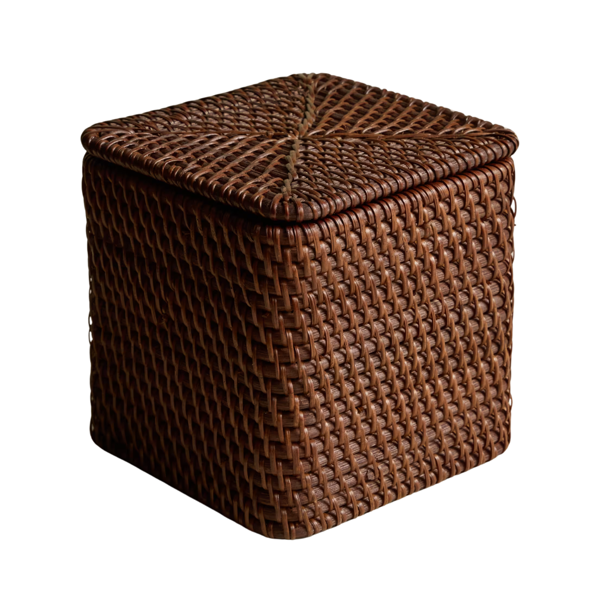 BROWN rattan structured cube Storage Box with a lid