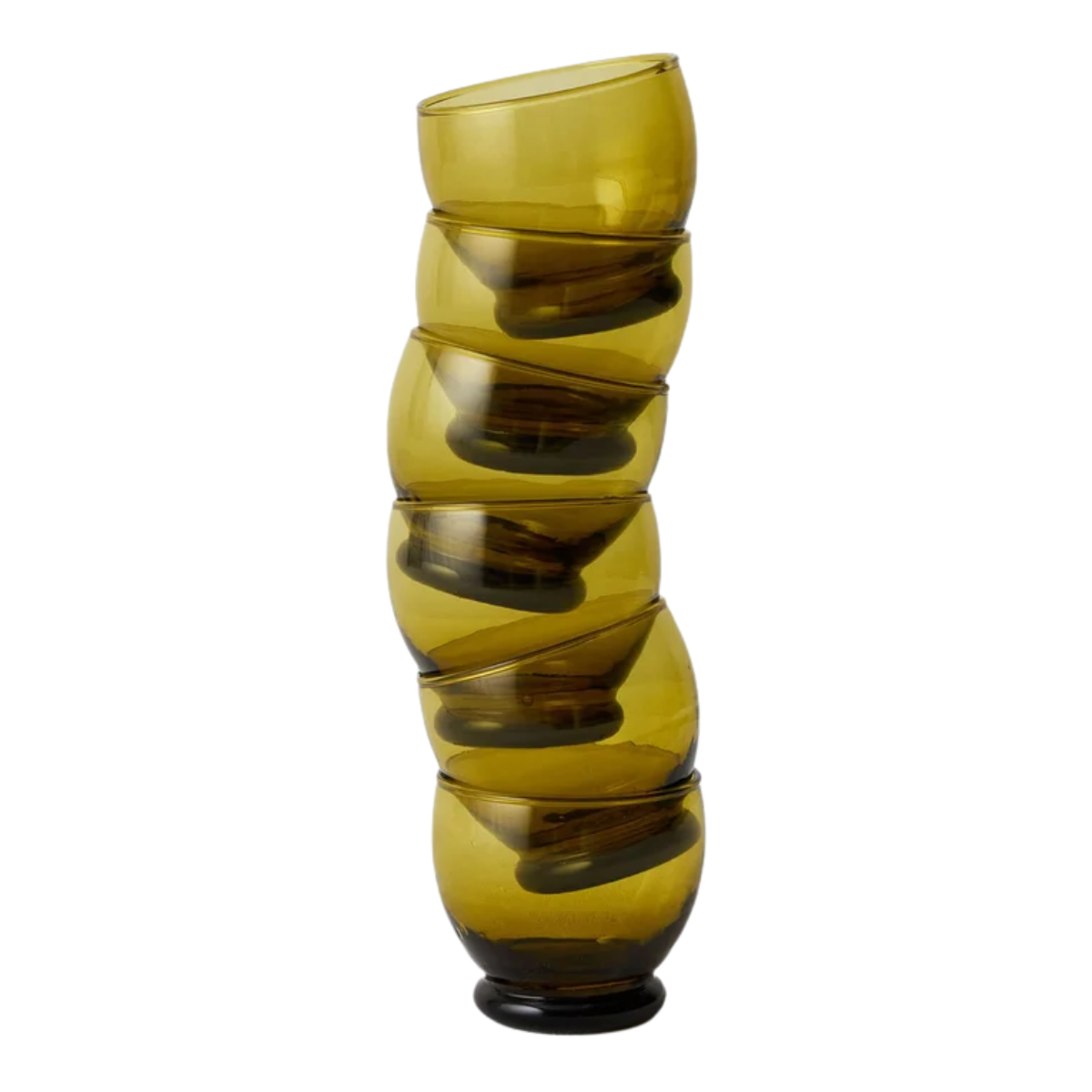 a stack of 6 round Moroccan glasses in olive green