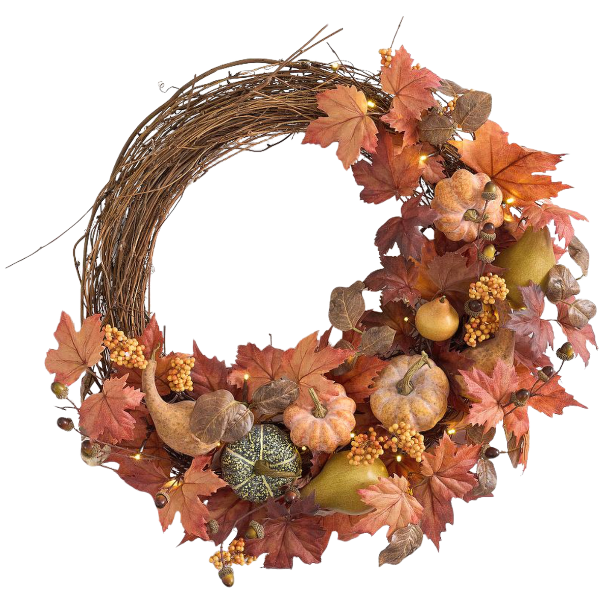 autumn half wreath with leaves and pumpkins