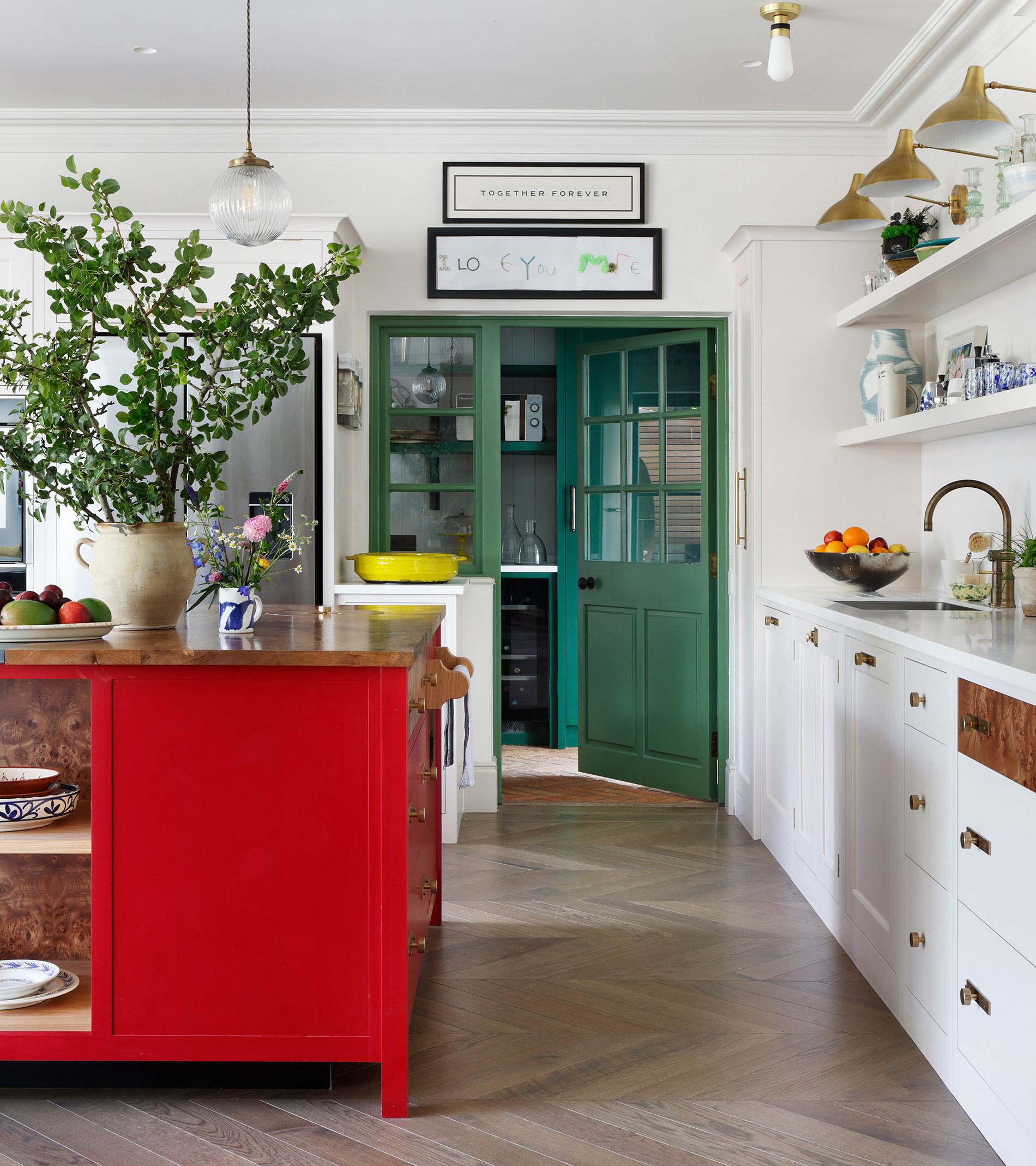 green and red kitchen