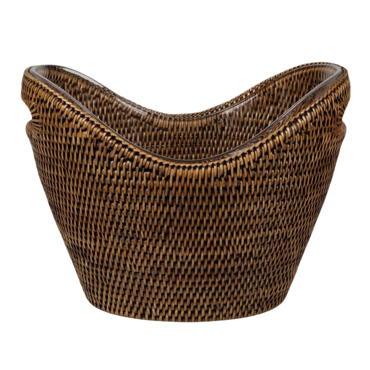 a brown rattan champagne bucket