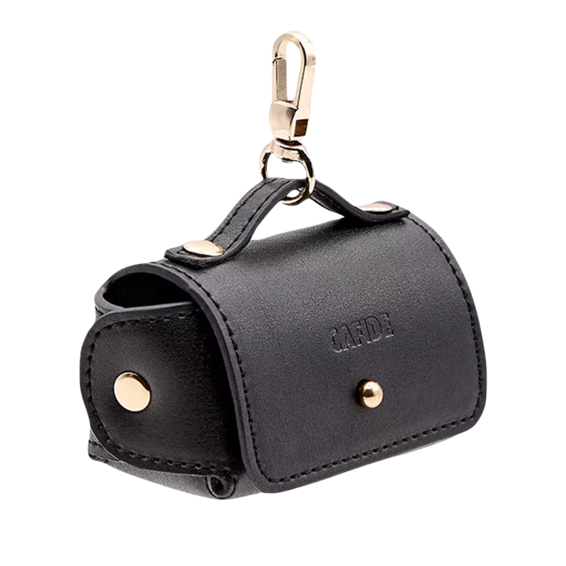 a black leather dog poop bag holder