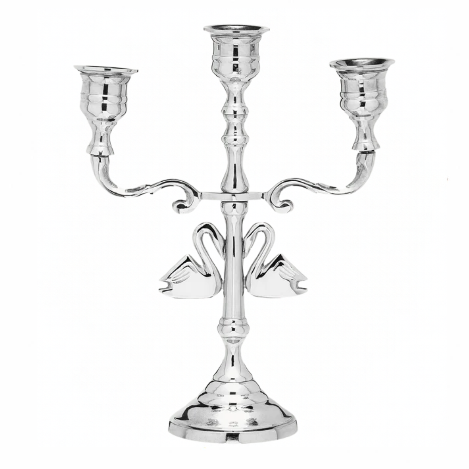 a silver swan candelabra