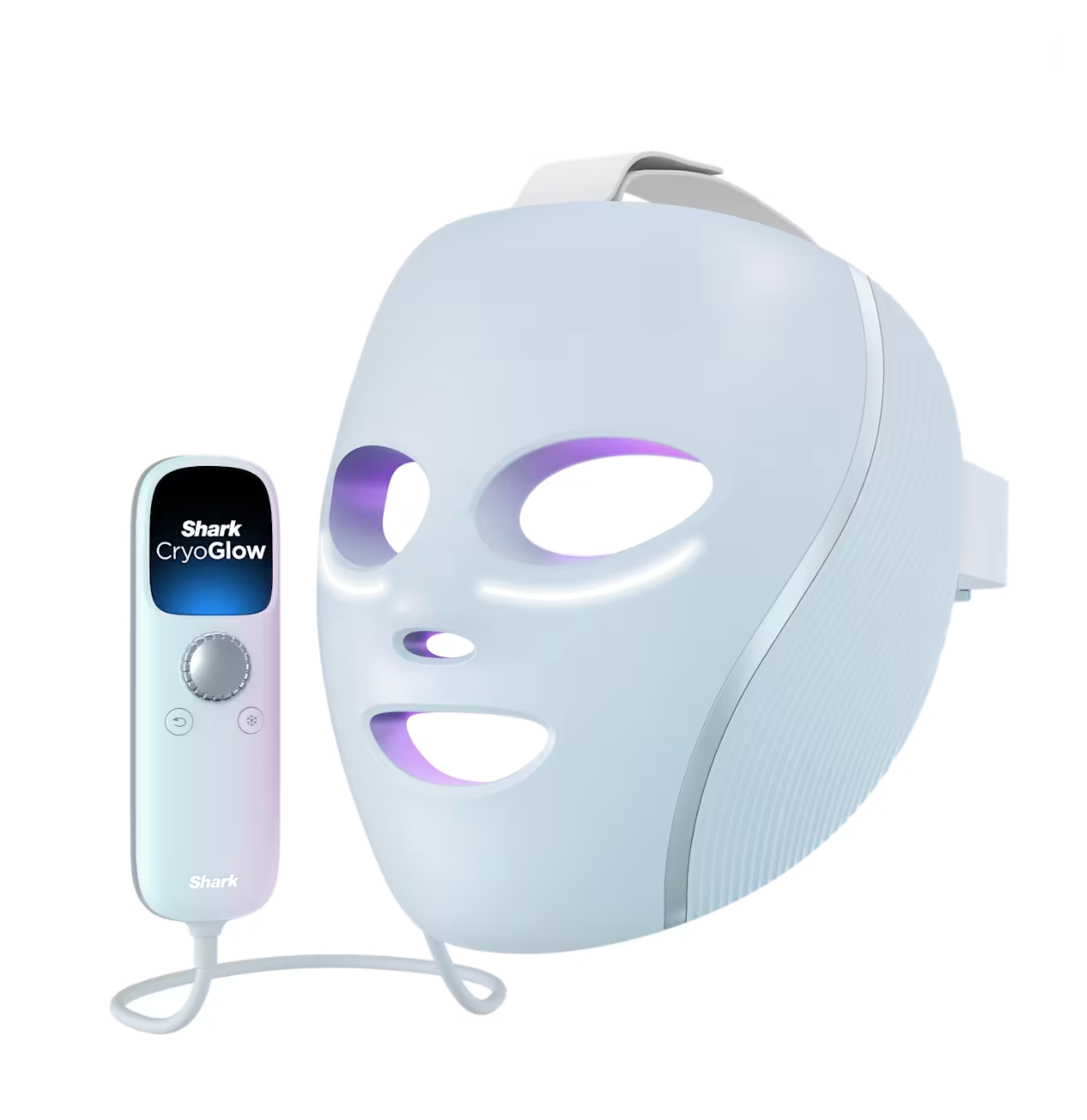 Shark CryoGlow Under-Eye Cooling & LED Anti-Ageing & Blemish Repair Mask pictured in Blue Frost on a white background