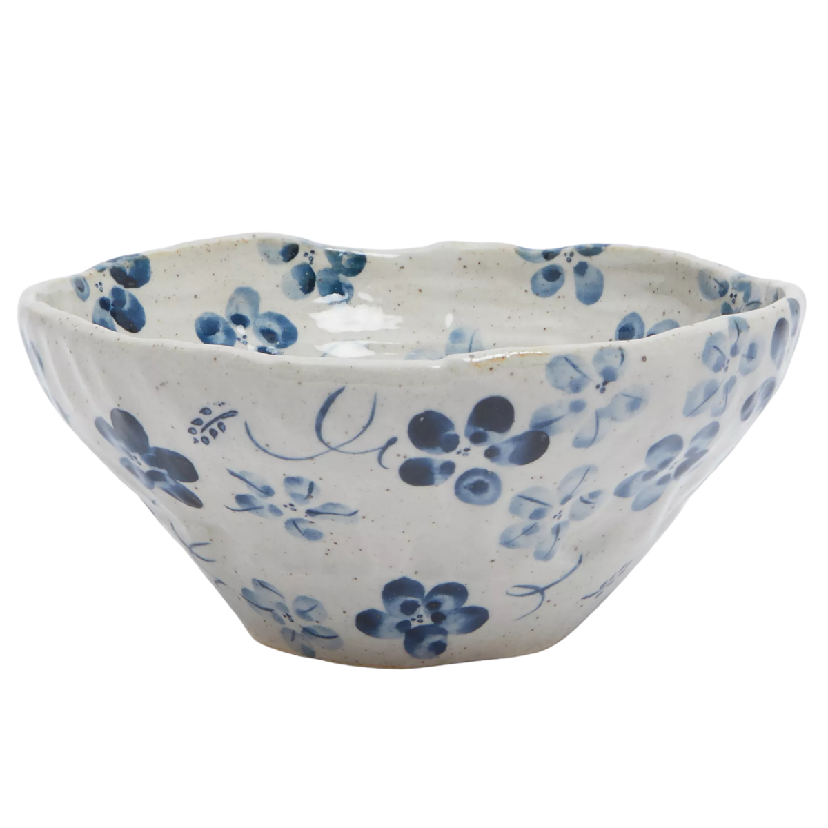 a white bowl with handpainted blue flowers
