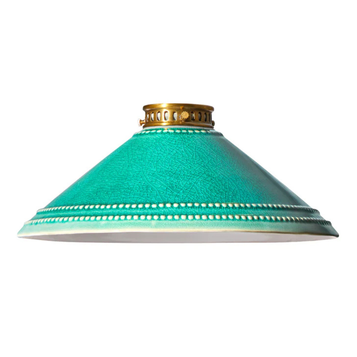 teal ceramic pendant shade with gold hardware