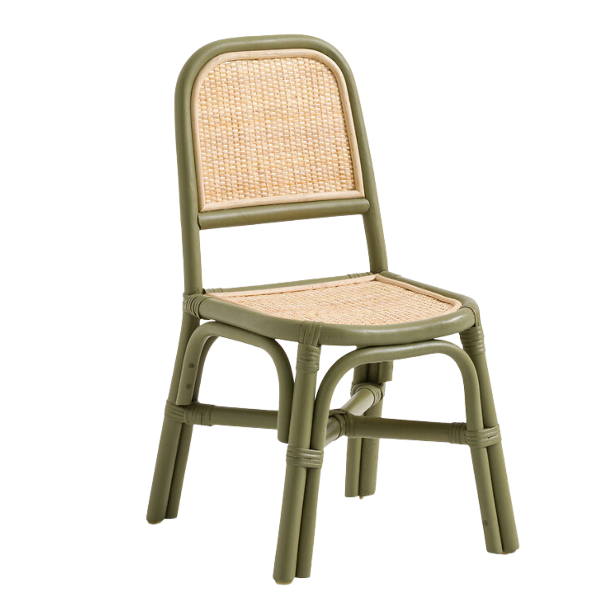 olive green and rattan childrens chair