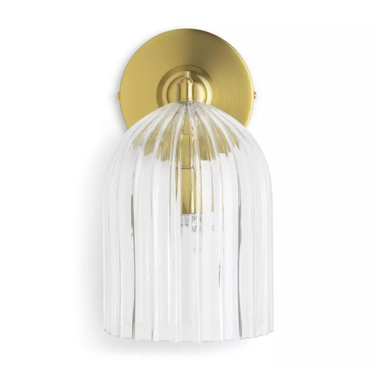 ribbed glass dome wall light with gold hardware