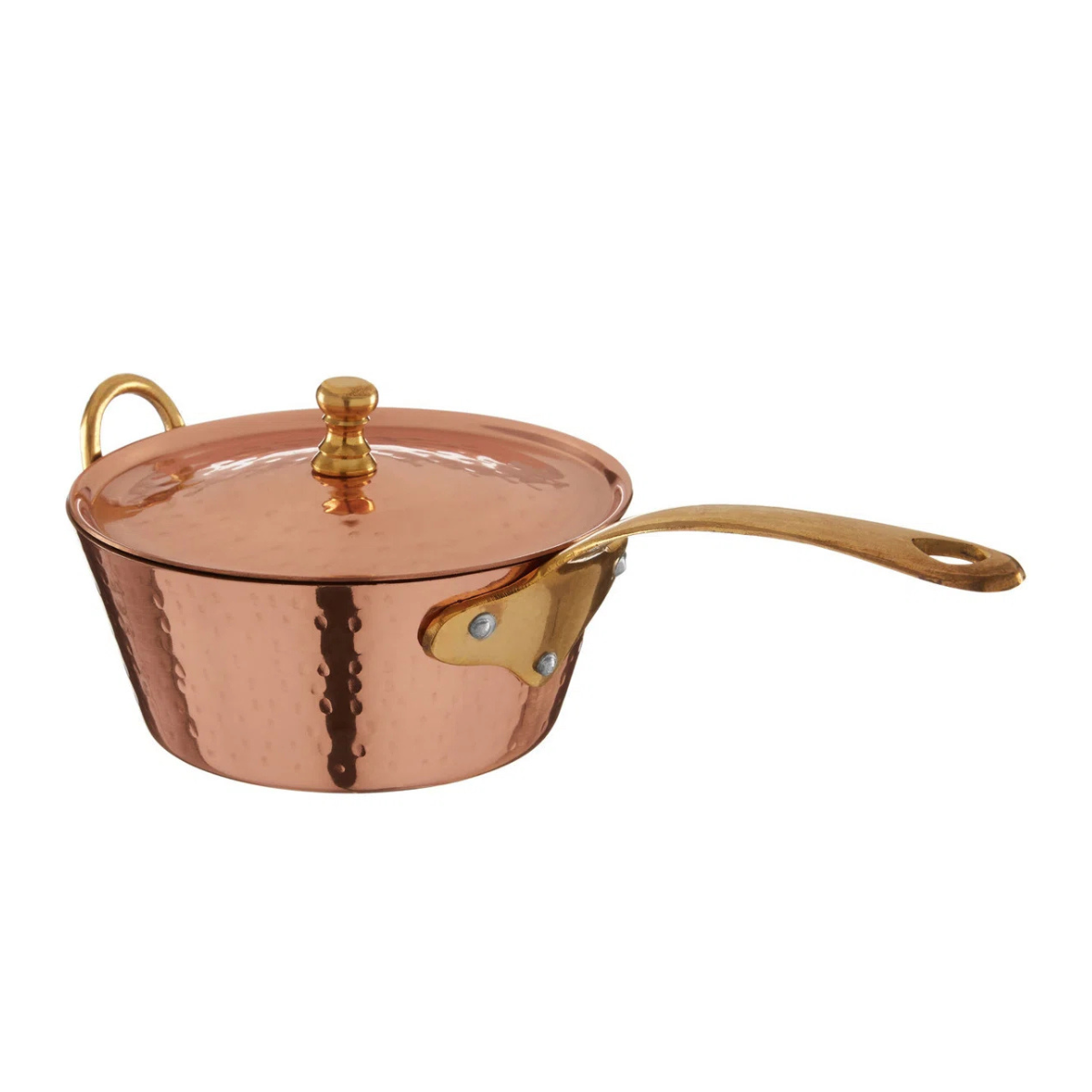 a copper saucepan with a lid