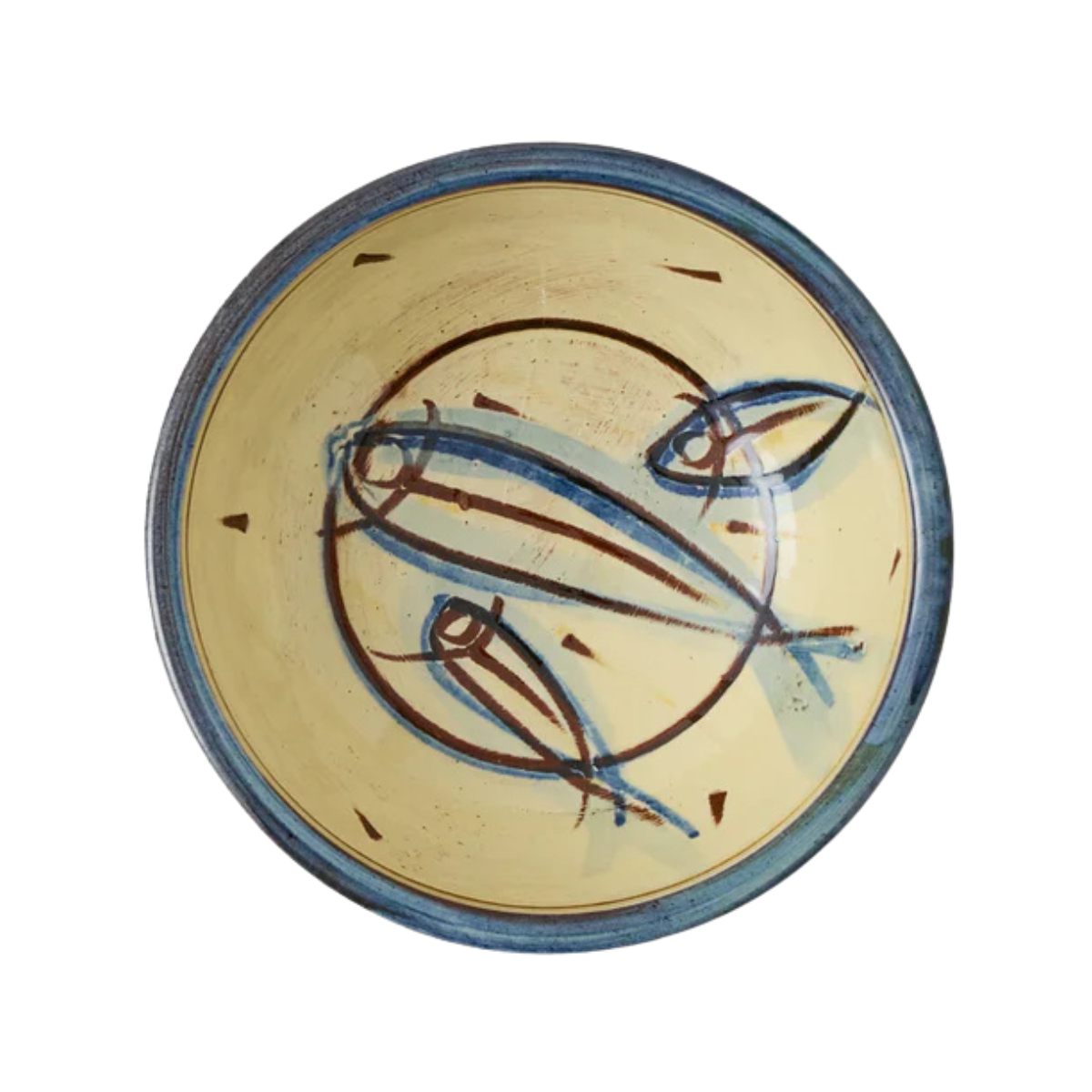 a blue and beige sardine salad bowl