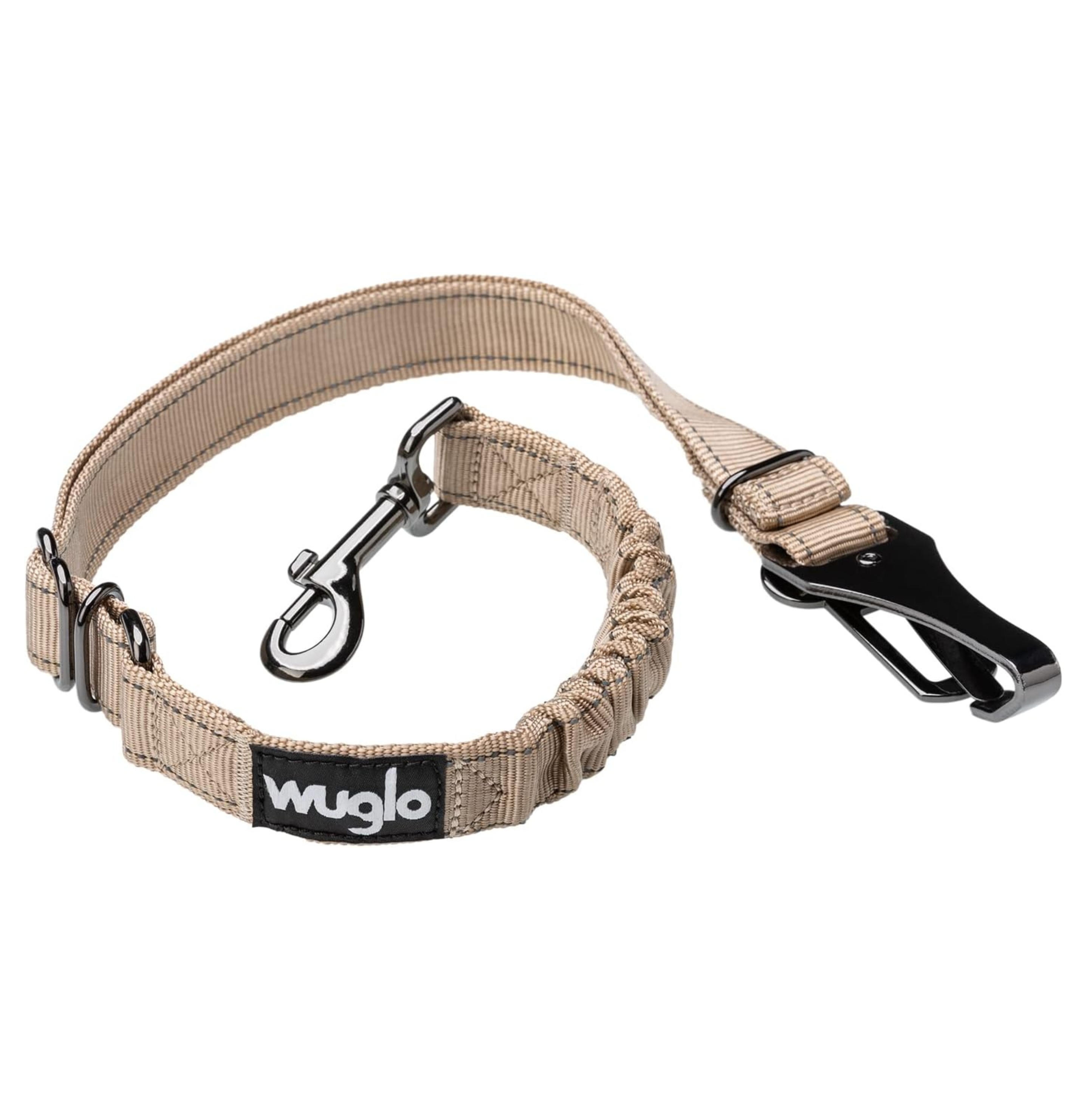 Car Seat Belt for dogs pictured in beige on a white background
